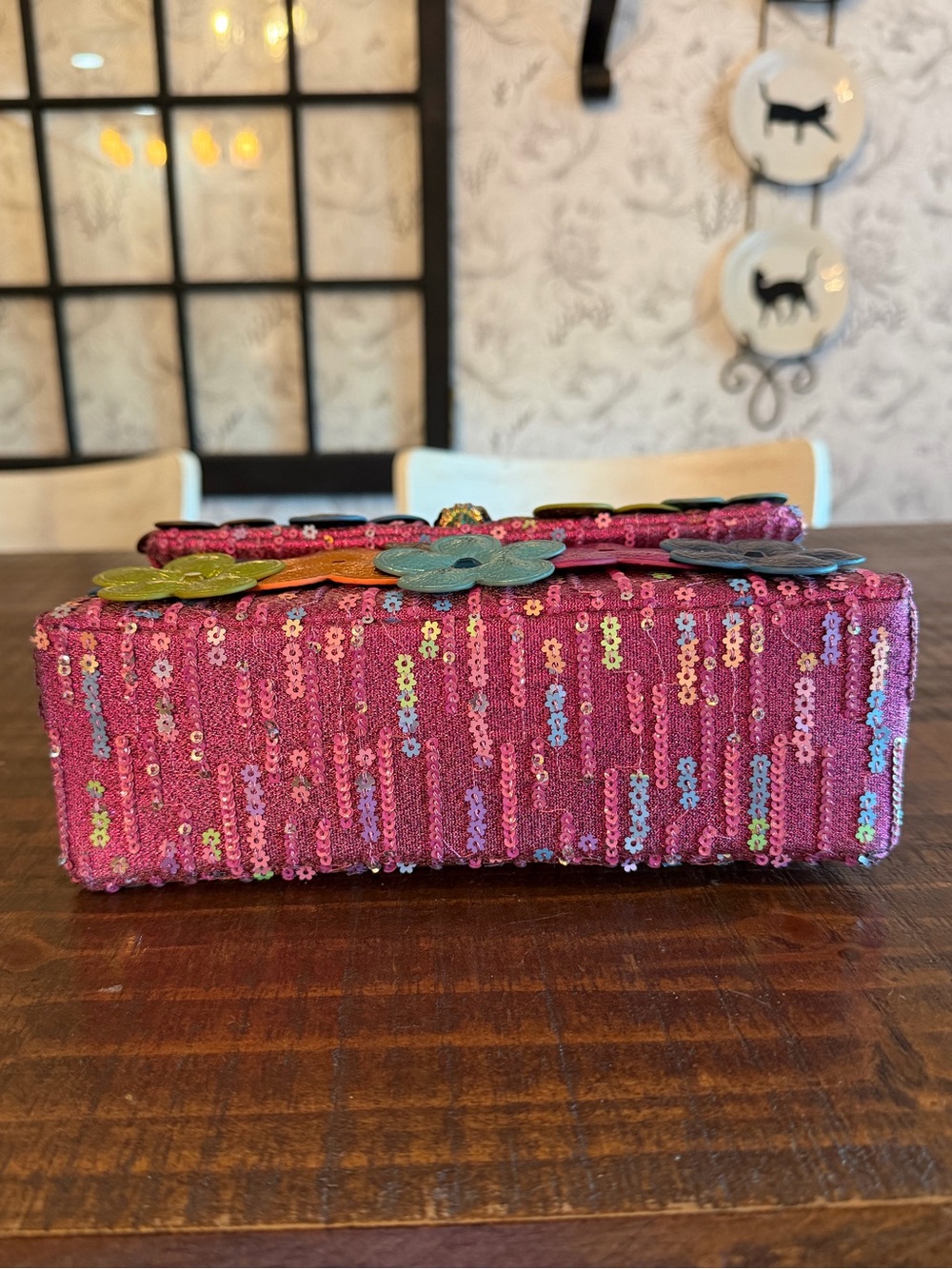 Kurt Geiger Multicolor Floral Applique Shoulder/Crossbody Bag with Dust Bag - Picture 6 of 11